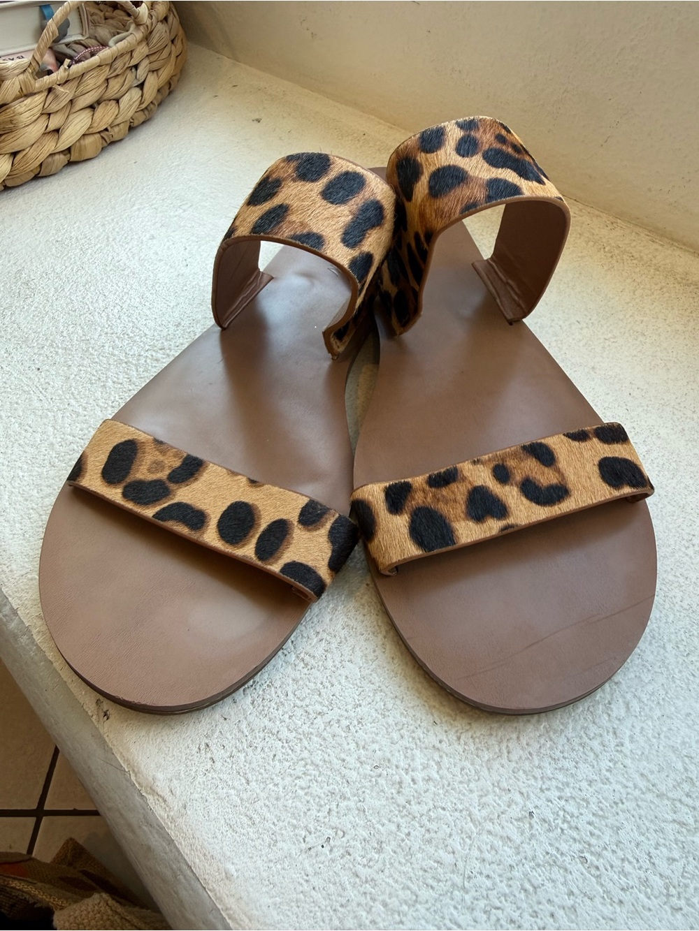 J. Crew Leopard Print Double-Strap Slide Sandals - Brown/Tan